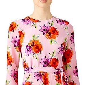 MSGM Silk Floral Long Sleeve Cutout Open Back Sash Tie Waist Peplum Ruffle Top M